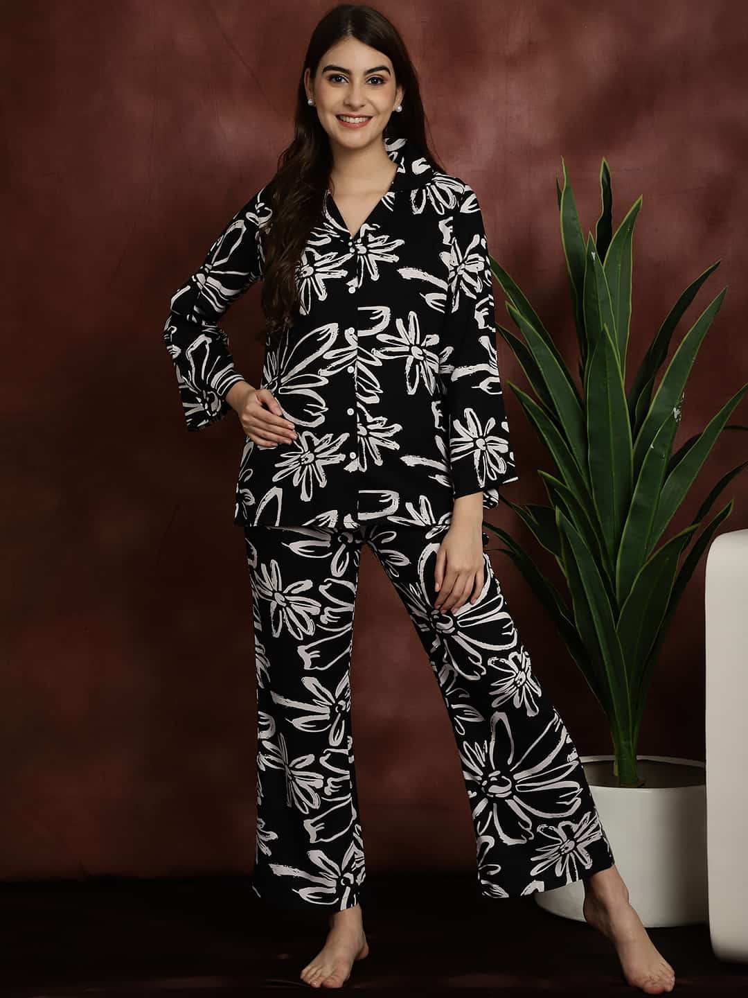 Buy Claura Black Cotton Night Suit for Women/Pajama Set for Women (Small)  at Amazon.in